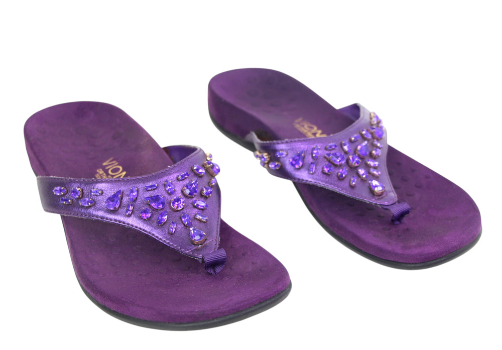 Vionic PURPLE FAUX LEATHER FLIP FLOP SANDALS MULES SHOES Size 9 US/40 EU - Picture 2 of 11